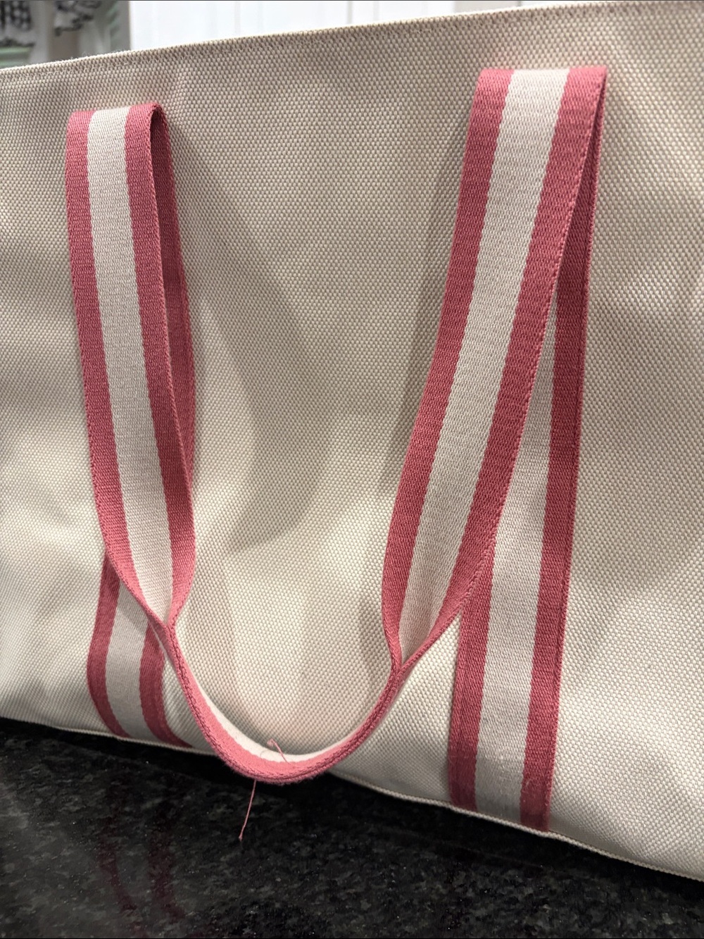 Victorias Secret Canvas Tote Bag with Pink Stripes and Pink Logo - Picture 5 of 10